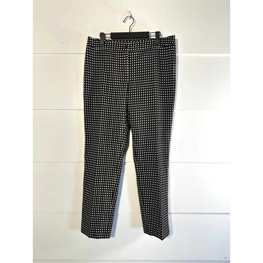 J McLaughlin Black & White check Straight Leg ankle crop pant Womens 10 chic